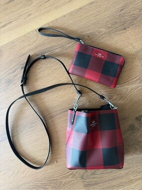 NWT Coach mini town bucket bag buffalo plaid with Matching Wallet